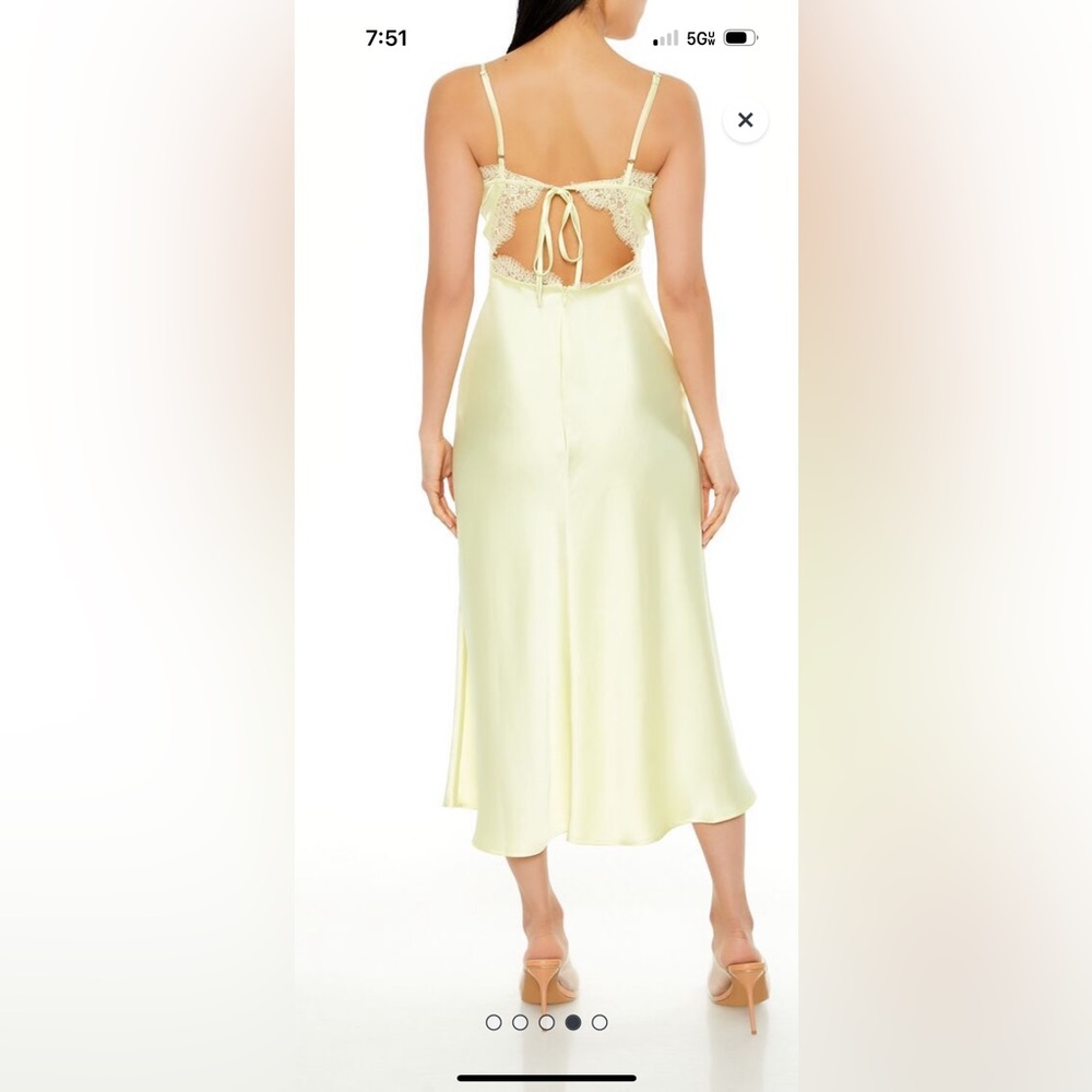 NWT Forever 21 Women's Yellow Satin Tie-Back Midi Slip Dress size medium - Picture 3 of 4